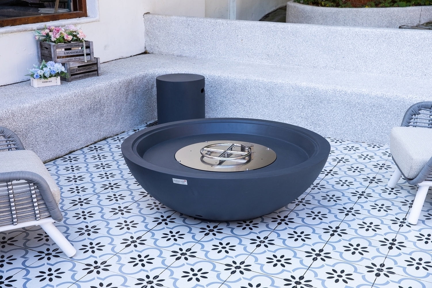 Sol Living Rose Bowl Natural Gas Fire Pit for Outside Outdoor Firepit Table Firepit Concrete Fire Table Patio Heater Fireplace Lava Rock 60,000 BTUs - Dark Grey, 48 x 48 Inches