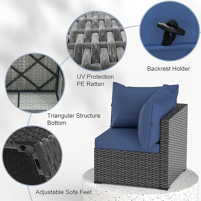 8 Piece Patio Furniture Set with 42" Propane Gas Fire Pit Table with Coffee Table,Blue