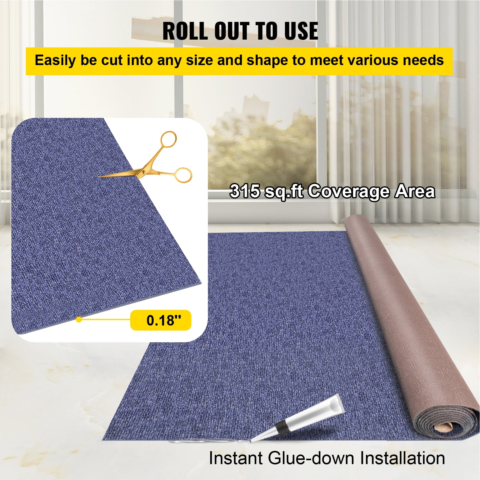 KFFKFF Deep Blue Marine Carpet 6 ft x 52.5 ft - Durable Outdoor Rug for Boats, Patios, Decks, and Garages with Waterproof Backing and Non-Slip Design