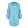 thumbnail image 5 of Mohiass Fall Shirt Dresses for Women 2024 Lapel Solid Color Button Down Long Sleeve Elegant Going Out Work Dress Sky Blue S, 5 of 5