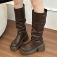 thumbnail image 2 of Wensltd Women's Knee High Riding Root Wide Calf Comfortable Round Toe Casual Winter Side Zipper Boots for Women, 2 of 9