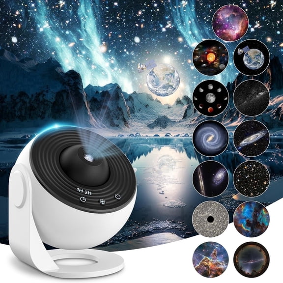 QXWPBV Planetarium Projector – LED Star Galaxy Light with 13 Interchangeable Discs, Ceiling Night Lamp for Home, Timer Function, USB Powered Mood Lighting for Bedroom Decor – White