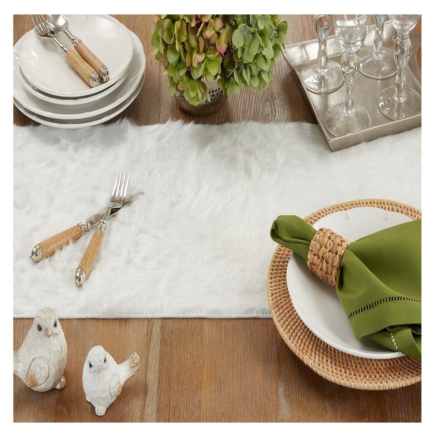 White Faux Fur Table Runner 15x120 inch - Soft Plush Table Cover for Dining Room, Holiday, Banquets - Juneau Collection Solid Color Decor