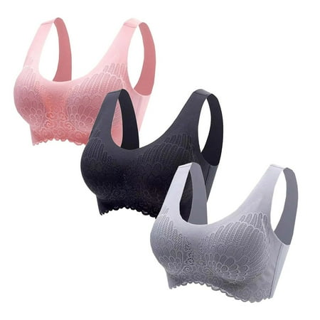 Baodmurt Push Up Bras Set for Women Lounge & Sleep Bralette Lace Lingerie  Underwear  Pink+Black+Gray 32B