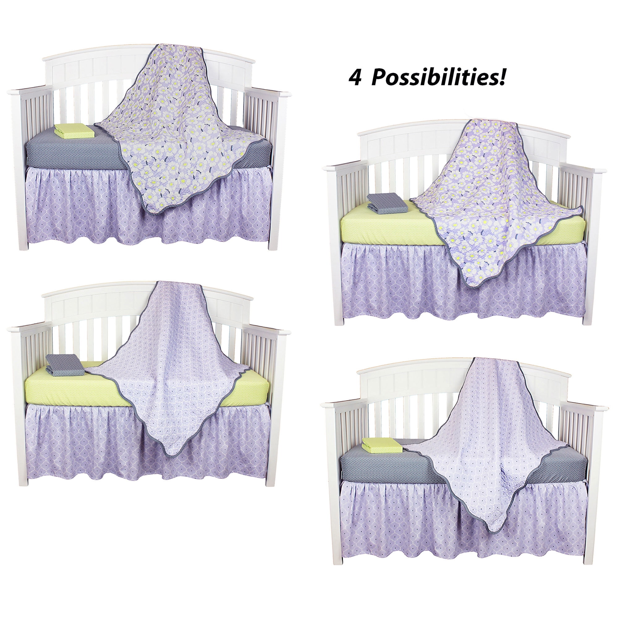 Lavender Poppy Floral 4 Piece Baby Girl Crib Bedding Set by Balboa Baby