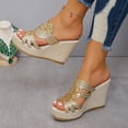 thumbnail image 4 of Womens Flower Crystal Slip on Sandals Boho Beach Summer Platform Wedge Dressy Heeled Slippers for Ladies, 4 of 6