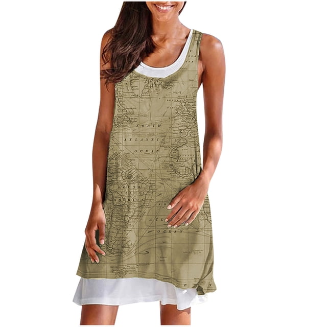 Fridja Femmes Robe d'Été Imprimé Floral Robe Débardeur Sans Manches Flowy Robes
