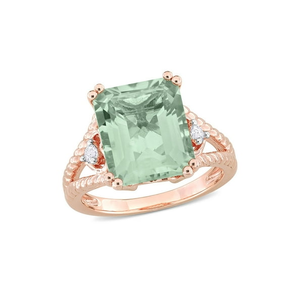5.67 Carat (Ctw) Green Quartz and White Topaz Ring in Pink Sterling Silver for Women