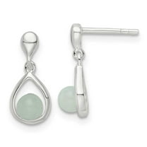 Finest Gold Sterling Silver Polished Light Blue Quartzite Teardrop Post Dangle Earrings