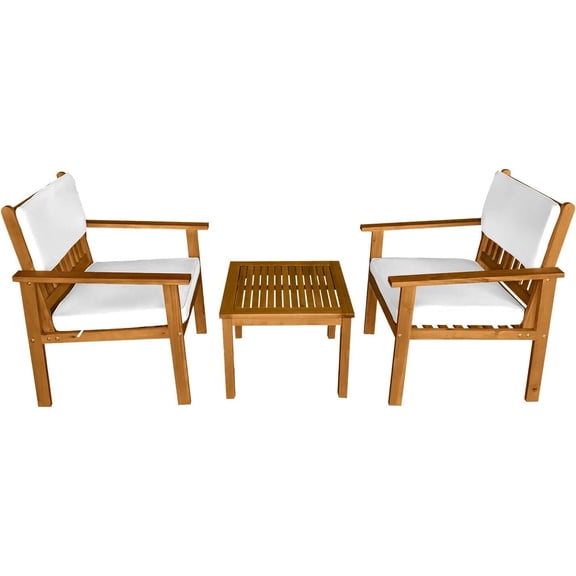 3-Piece Acacia Wood Patio Bistro Set Outdoor Chat Conversation Table Chair Set