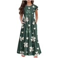thumbnail image 1 of Tauxra Robe de la Saint-Patrick pour Filles Manches Courtes Col Rond Robe Décontractée Unie pour Enfants de 6 à 12 Ans Tenue Quotidienne Fête d'Anniversaire Printemps Été, 1 of 9