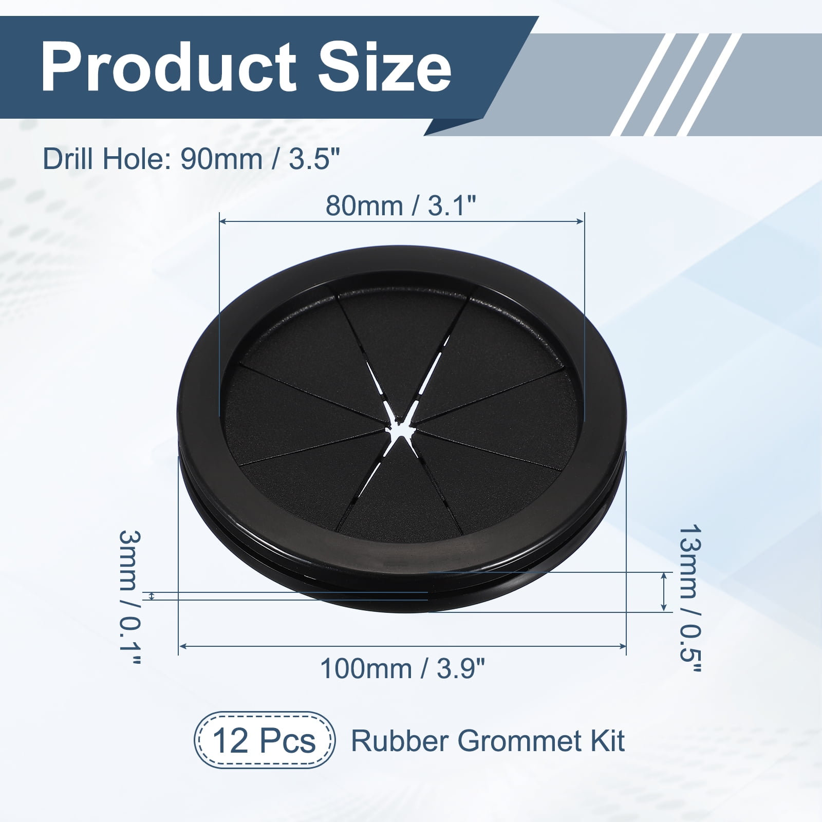 Uxcell 12Pcs Rubber Plug Hole Grommet Kit, 3.5" Firewall Closed Hole Plug Fire Grommet for Wire Electrical Appliance Plumbing Wiring Automotive Home Improvement, Black