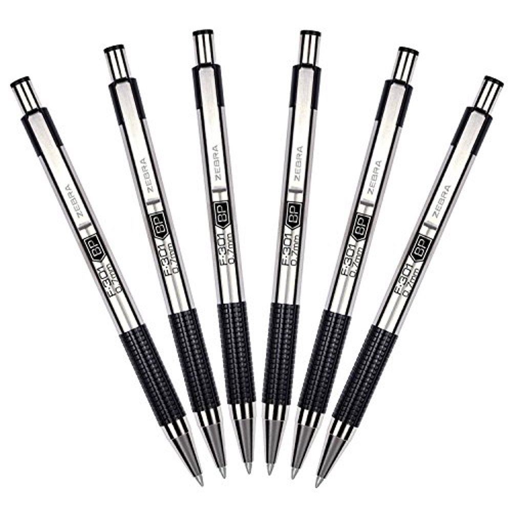 Zebra F301 Retractable Ballpoint Pen, Fine Point,(27110) Black, Each ZEB , 6...