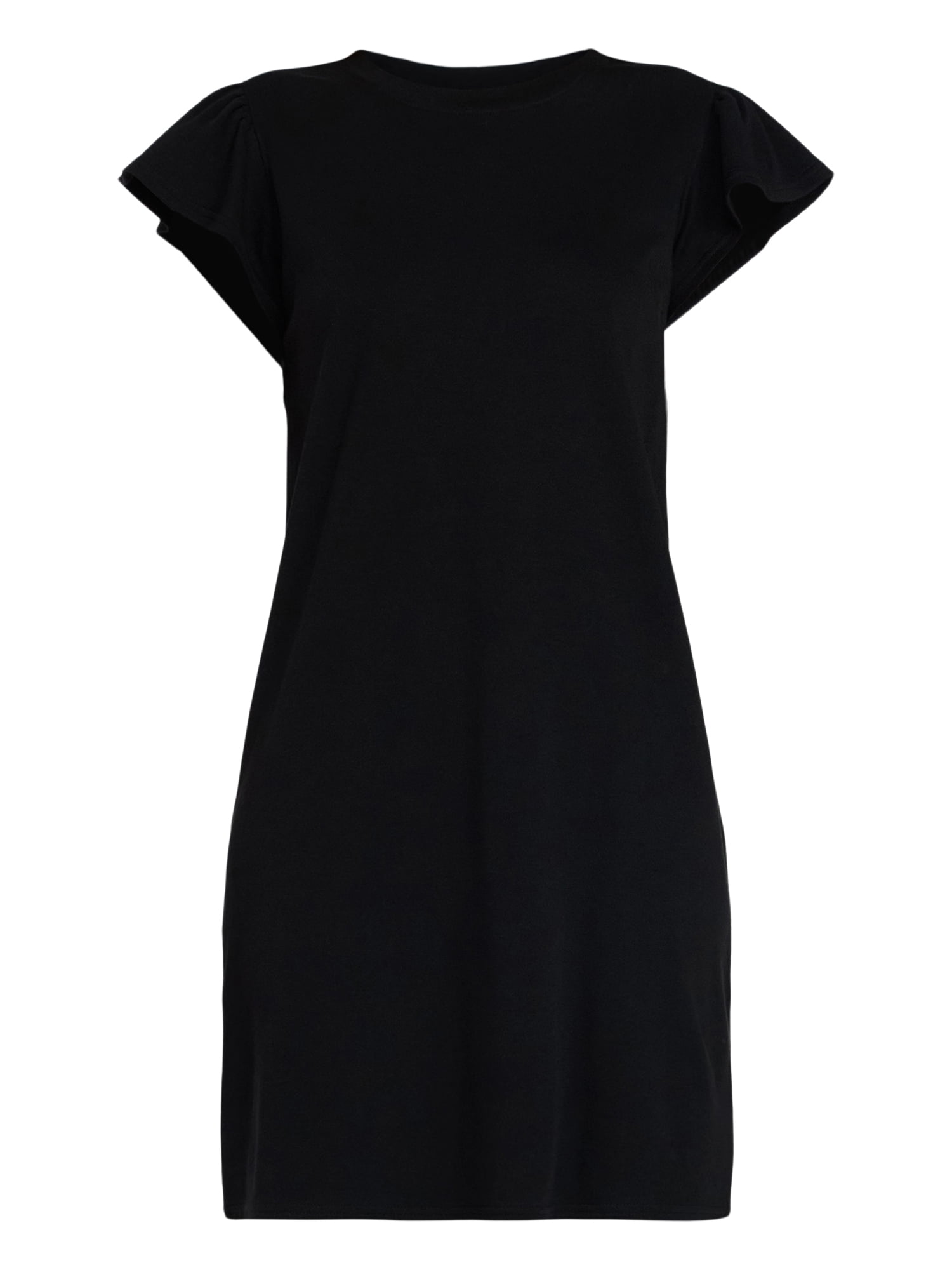 Time and Tru Women's Cotton T-Shirt Mini Dress with Short Flutter Sleeves, Sizes XS-XXXL