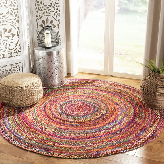 SAFAVIEH Braided Calvin Transitional Cotton Reversible Area Rug, Rust/Multi, 4' x 4' Round