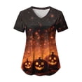 thumbnail image 7 of Godom T Shirt for Women Halloween Pumpkin Tees Fall Graphic Short Sleeve V Neck Tees, 7 of 7