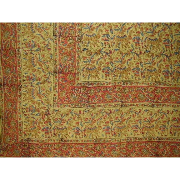 Indian Block Print Tapestry Cotton Spread 106" x 72" Twin Green