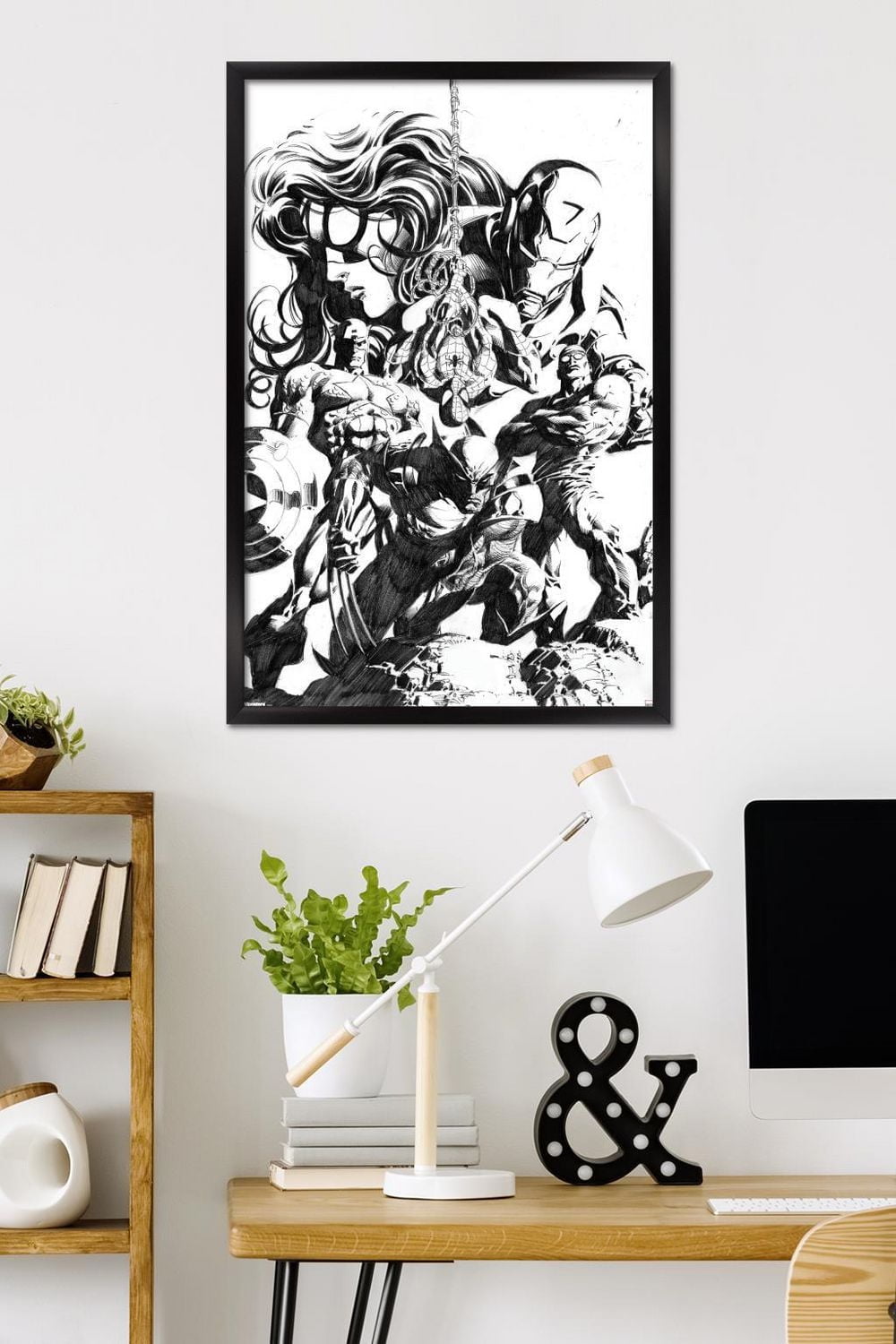 Marvel Sketch - Group Wall Poster, 14.725" x 22.375" Framed