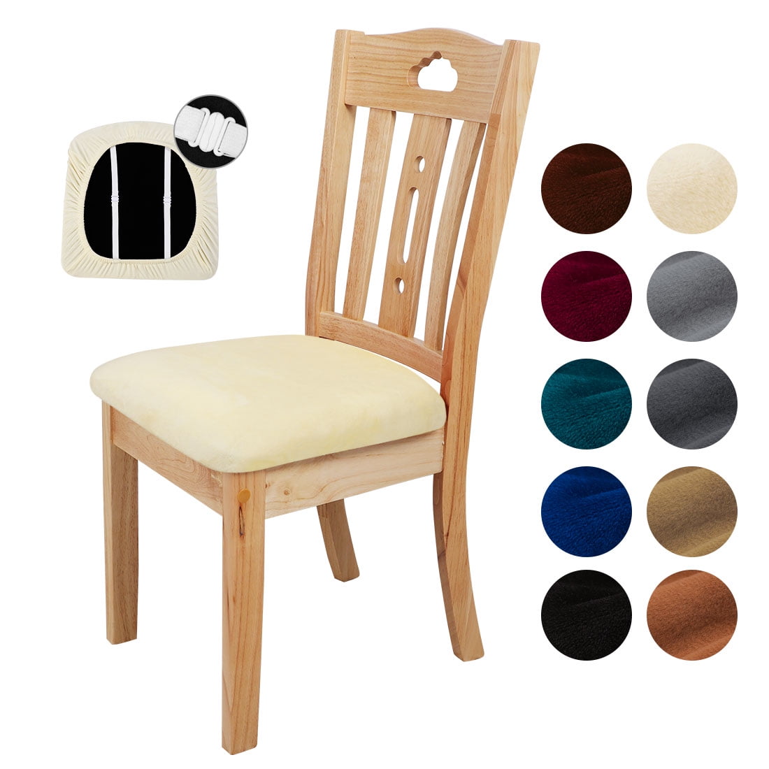 PiccoCasa 4Pcs Velvet Stretchable Printed Kitchen Chairs Seat Covers