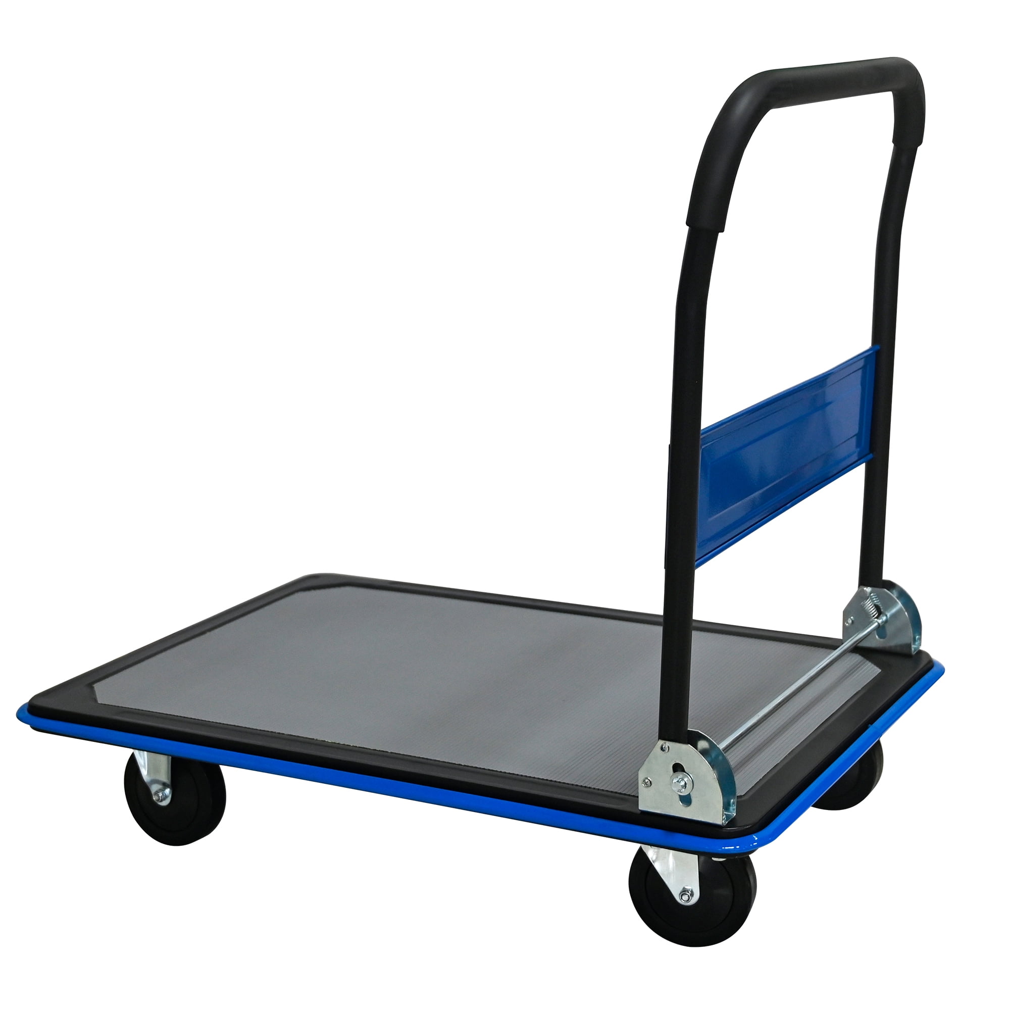 Flatbed Cart, 660lbs Heavy Duty Capacity Platform Hand Truck 360 Degree Swivel Wheels Foldable Push Hand Cart for Loading and Storage, Warehouse-Blue