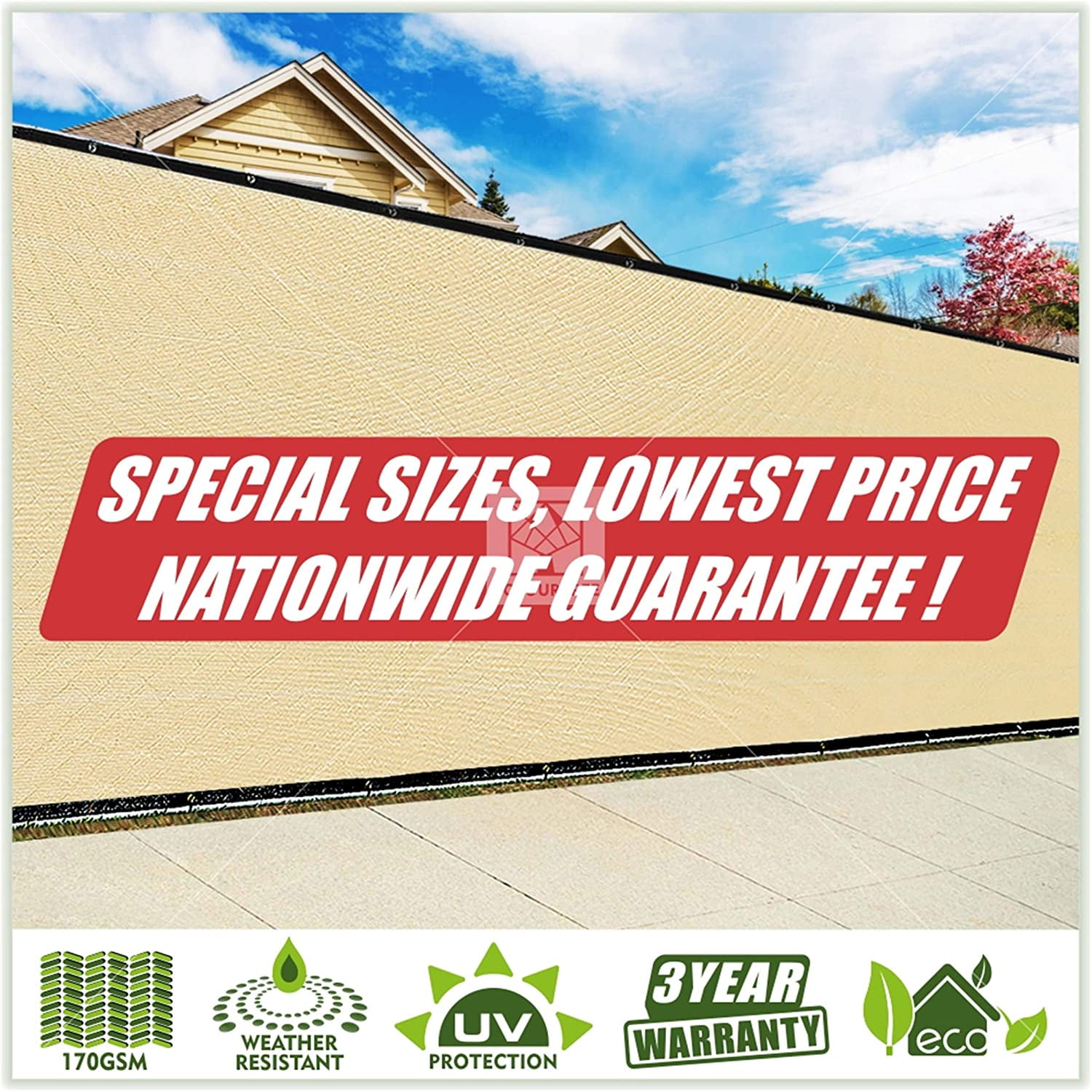 ColourTree 5' x 10' Beige Fence Privacy Screen Windscreen Cover Shade Fabric Cloth, 90% Visibility Blockage, with Grommets, Heavy Duty Commercial Grade, Zip Ties Included - (We Make Custom Size)