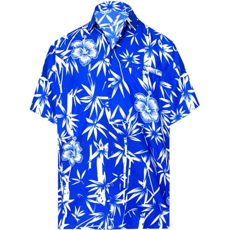 Mens Hawaiian Camp Shirt - Hawaiian Shirt Mens Beach Aloha Camp Party Holiday Short Sleeve Button Up Down Bamboo Tree Print A