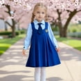 thumbnail image 2 of SGFCWSX Girls School Uniform 2 Piece Set for Kids Collared Pleated Dress with Tie Spring Outfit Blue Size 6-7 Years, 2 of 10