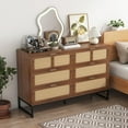 thumbnail image 4 of Rattan 6 Drawer Dresser Boho Dresser with Rattan Drawers Farmhouse Wood Storage Chest of Drawers for Bedroom, Living Room, Entryway, Walnut, 4 of 7