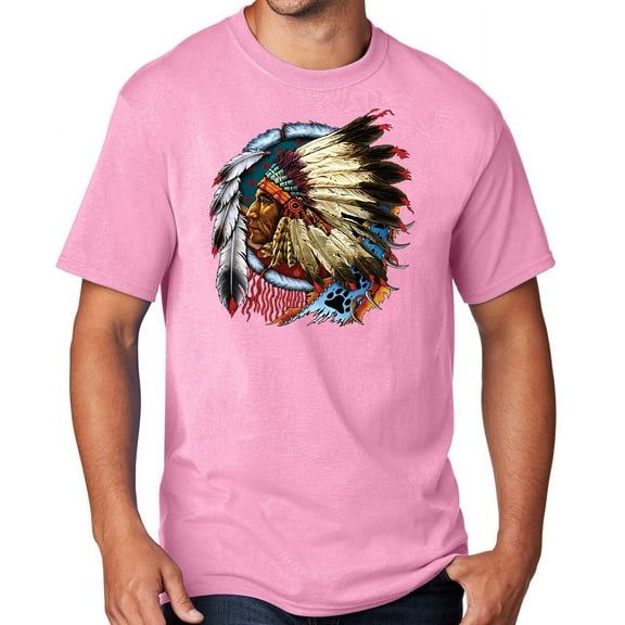 Men's Indian Chief Dreamcatcher Biker T-shirt, 6XL Candy Pink