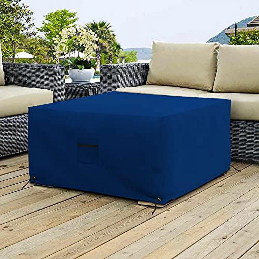 COVERS&ALL Square Ottoman Cover, Heavy Duty 18 Oz Waterproof UV & Weather Resistant Patio Garden Furniture Stool Protector Indoor Outdoor with Air Vents & Drawstrings (26" L x 26" W x 18" H, Blue)
