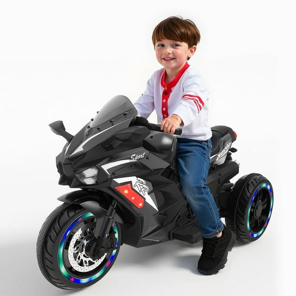 HNH 12V Ride on Motorcycle for Kids, Electric Dirt Bike with LED Light, Bluetooth Music, Motorbike Ride on Toy for 3-6 Yea