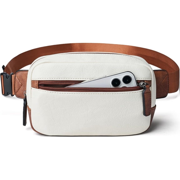 2L Fanny Pack Belt Bag Crossbody Waist Pack Sling Chest Bag Faux Leather Waterproof For Women Beige