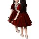 thumbnail image 2 of Vestido de fiesta para niños, manga corta, encaje, cuello redondo, elegante, vestido formal para niñas pequeñas, para boda, actuación de piano, rojo, 120cm/47,2 pulgadas, 2 of 8