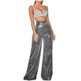 thumbnail image 2 of ALLLIST Loose Fit Women's Pants Wide Leg Lounge Pants Elastic Waist Black Solid Knit Teen's Pants, 2 of 4