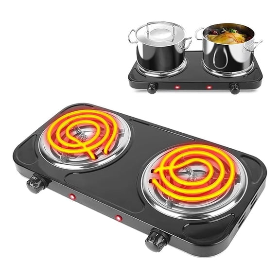 Hot Plate Electric Stove, 2000W Portable Dual Burner Cooktop - 5 Temp Control, Cast Iron, for Home, RV, Camping & All Cookware
