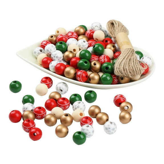 120PCS Colorful Round Wooden Christmas Beads for Craft, 6 Colors Colored Natual Painted Wood Spacer Loose Beads for Home Party Festival Decoration