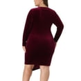 thumbnail image 3 of Agnes Orinda Women's Plus Size Velvet Faux Wrap V Neck Ruched Long Sleeve Cocktail Bodycon Dress, 3 of 6
