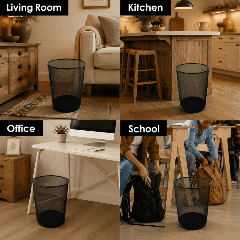 Black 6Gallon(23L)-10pcs Open Metal Wire Trash Cans Wastebaskets for ...