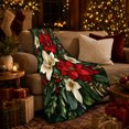 thumbnail image 3 of Ornate Poinsettia Berries Gold Leaves, Festive Holiday Scene, Warm Flannel Blanket for Living Room and Family Room, Art Lovers Housewarming Gift, Festive Home Decor, 3 of 9