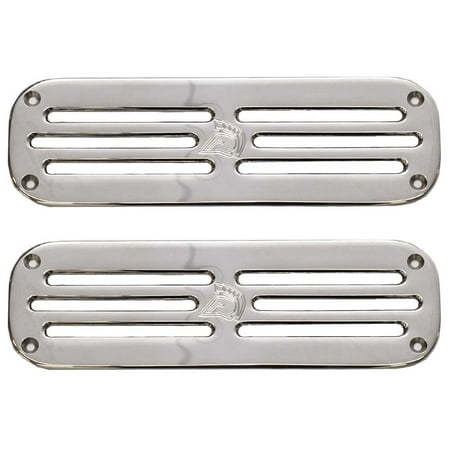 Centurion Boat Transom Vent Panels FINEV-5 | Enzo 10 1/2 Inch (Pair) Boat part number 7320069 is a new pair of transom air vent panels for Enzo model Centurion Boats  part number unavailable. Manufactured by Challenger Hardware  part number FINEV-5 . This pair of vent panels are constructed out of 10 gauge polished 304 stainless steel. Each panel measures approximately 10 1/2  L x 3 1/4  H overall and they each mount with (4) 3/16  Dia. countersunk mounting holes. Both panels feature the Centurion logo etched in the center. Please check with your local boat brand dealer for boat / brand / model / year cross-referencing compatibilities. Specifications: Boat Manufacturer: Centurion Boats Model: Enzo Part Number: Unavailable Part Manufacturer: Challenger Hardware Part Number: FINEV-5 Material: 304 Stainless Steel Gauge: 10 Color: Silver Finish: Polished Overall Dimensions (Each): 10 1/2  L x 3 1/4  H Mounts (Each): (4) 3/16  Dia. Holes Sold as seen in pictures. Customers please note every computer shows colors differently. All measurements are approximate. Hardware and instruction / installation manual not included.