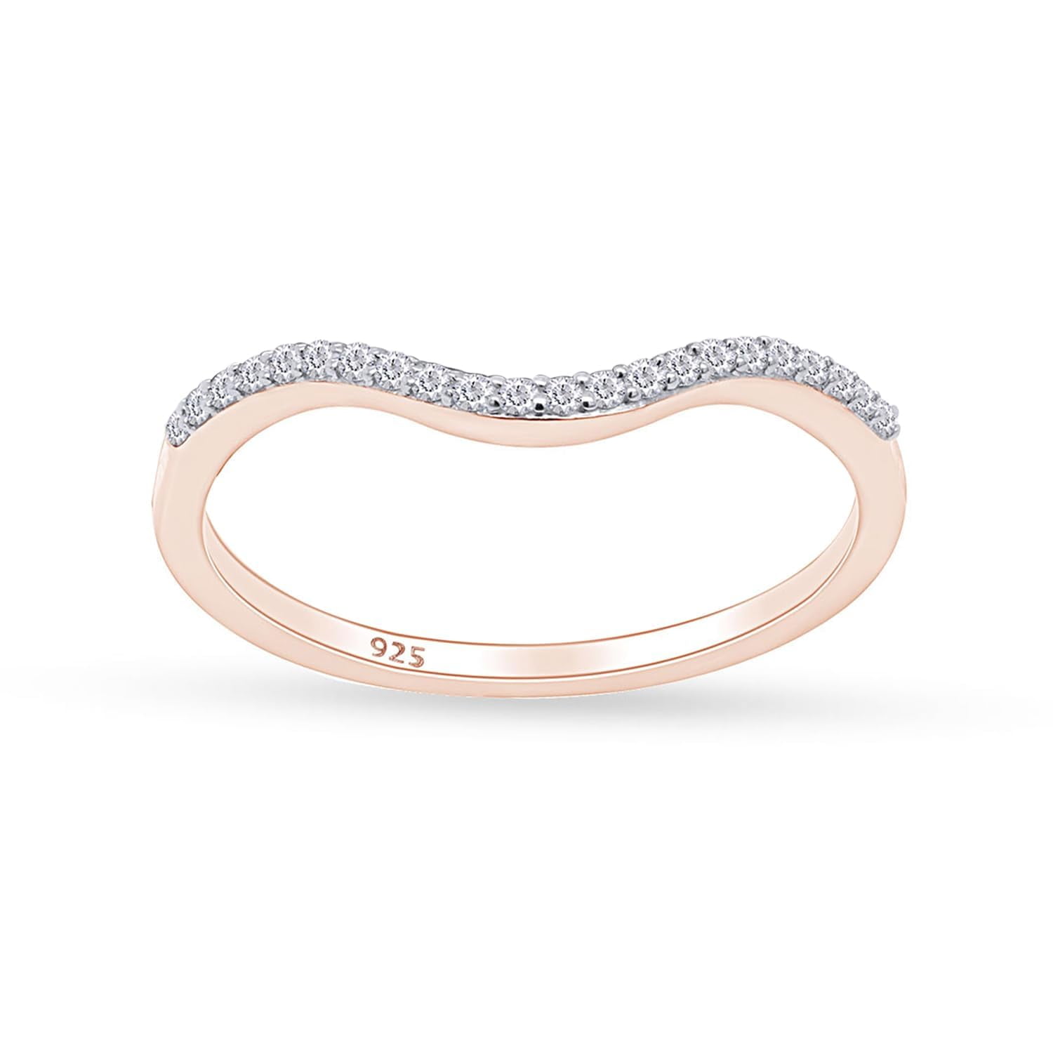 AFFY 1MM Lab Created Moissanite Half Eternity Curved Wedding Band Guard Ring for Women 14K Rose Gold Over Sterling Silver,Prong Set Promise Stackable Rings For Her(0.11 Cttw)-Ring Size-10