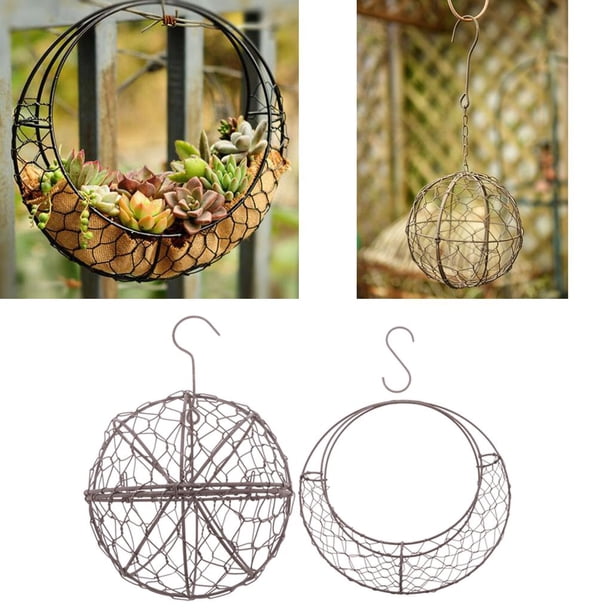 Canasta colgante de metal para macetas de flores de 4 piezas con gancho, suspensión de macetas de plantas de flores, cestas colgantes de suculentas pa DYNWAVEMX Maceta suculenta de alambre