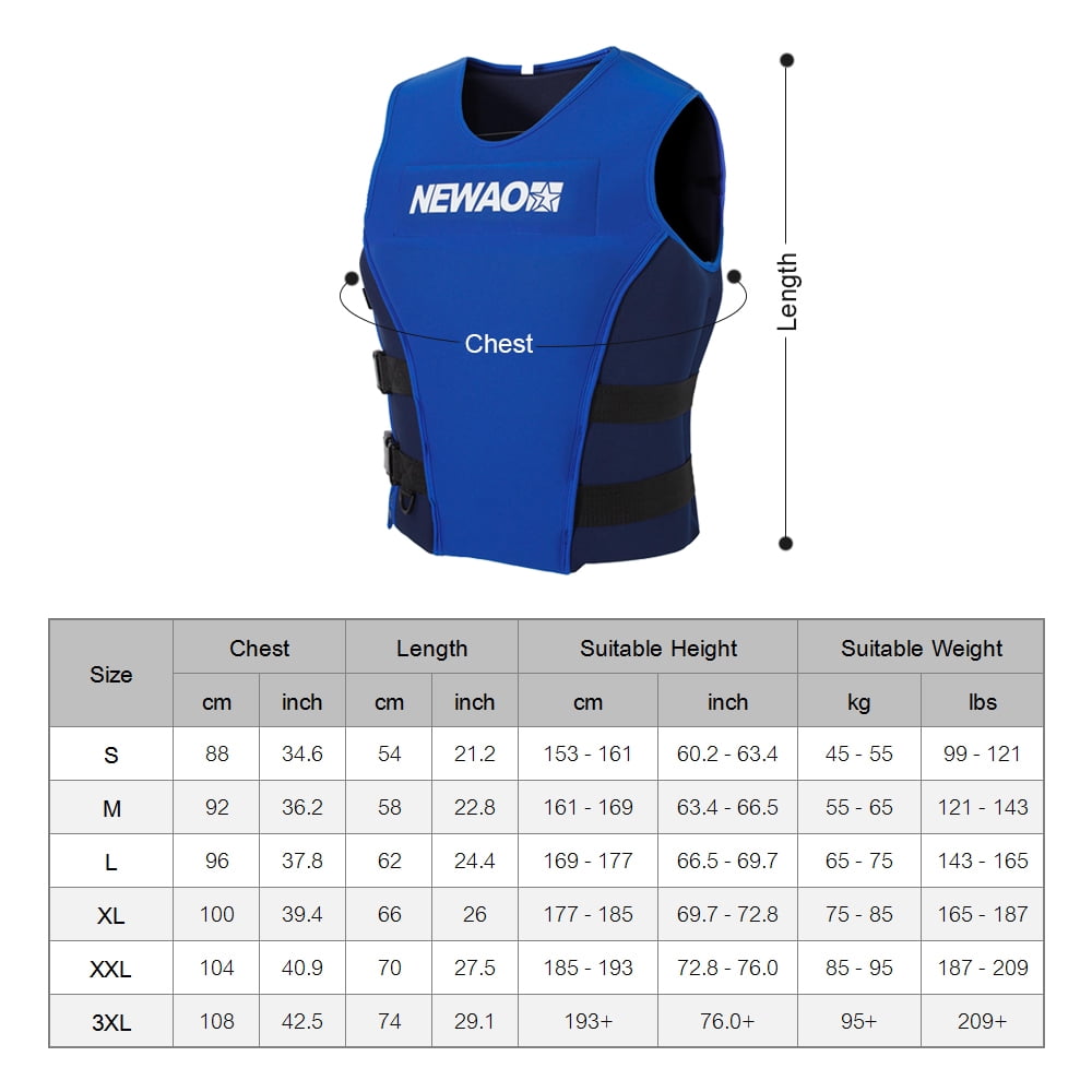 NEWAO Jacket Neoprene Safety for Adults, Suitable for Kayaking Fishing Surfing Canoeing Sailing Water Ski Wakeboard Swimming