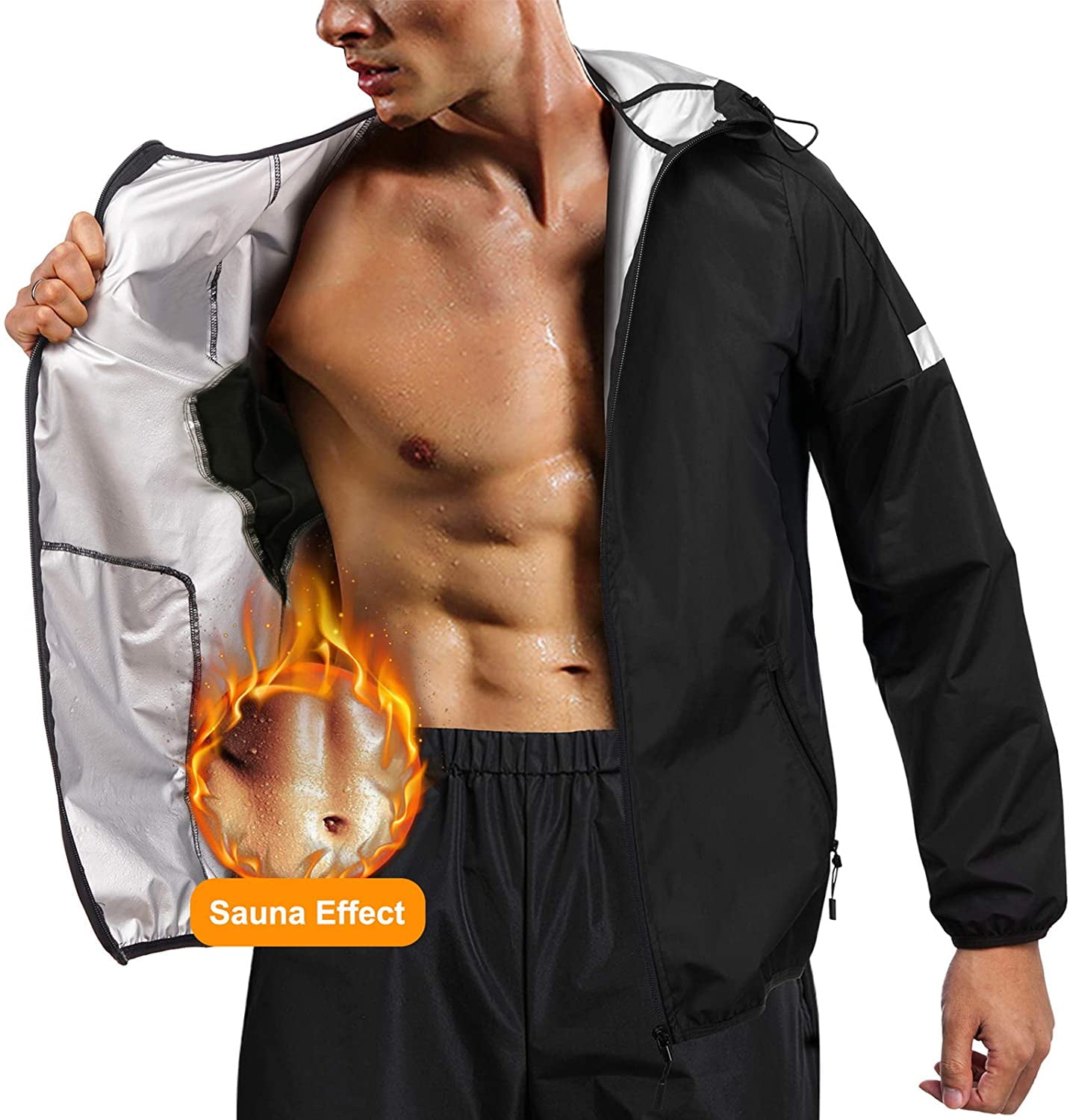 Junlan Sauna Suit for Mens Sweat Sauna Jacket for Men Sweat Pants Gym Workout Zipper Hoodie Sauna Suits
