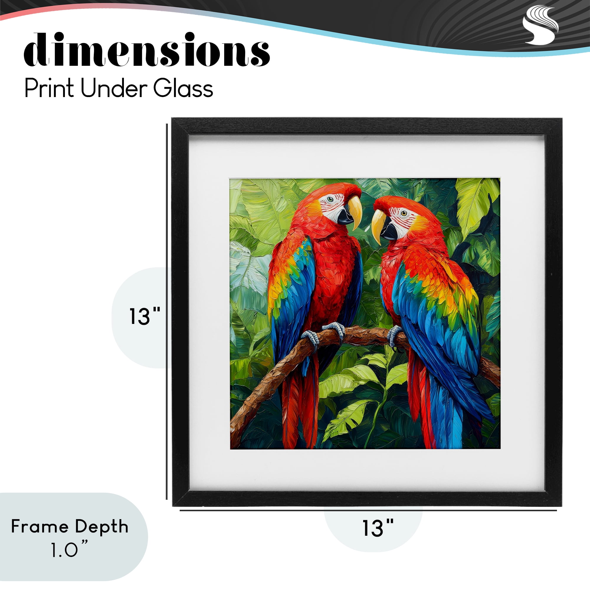 Stupell Industries Tropical Parrot Pair Black Framed Print Under Glass, design by Petal Prints Design