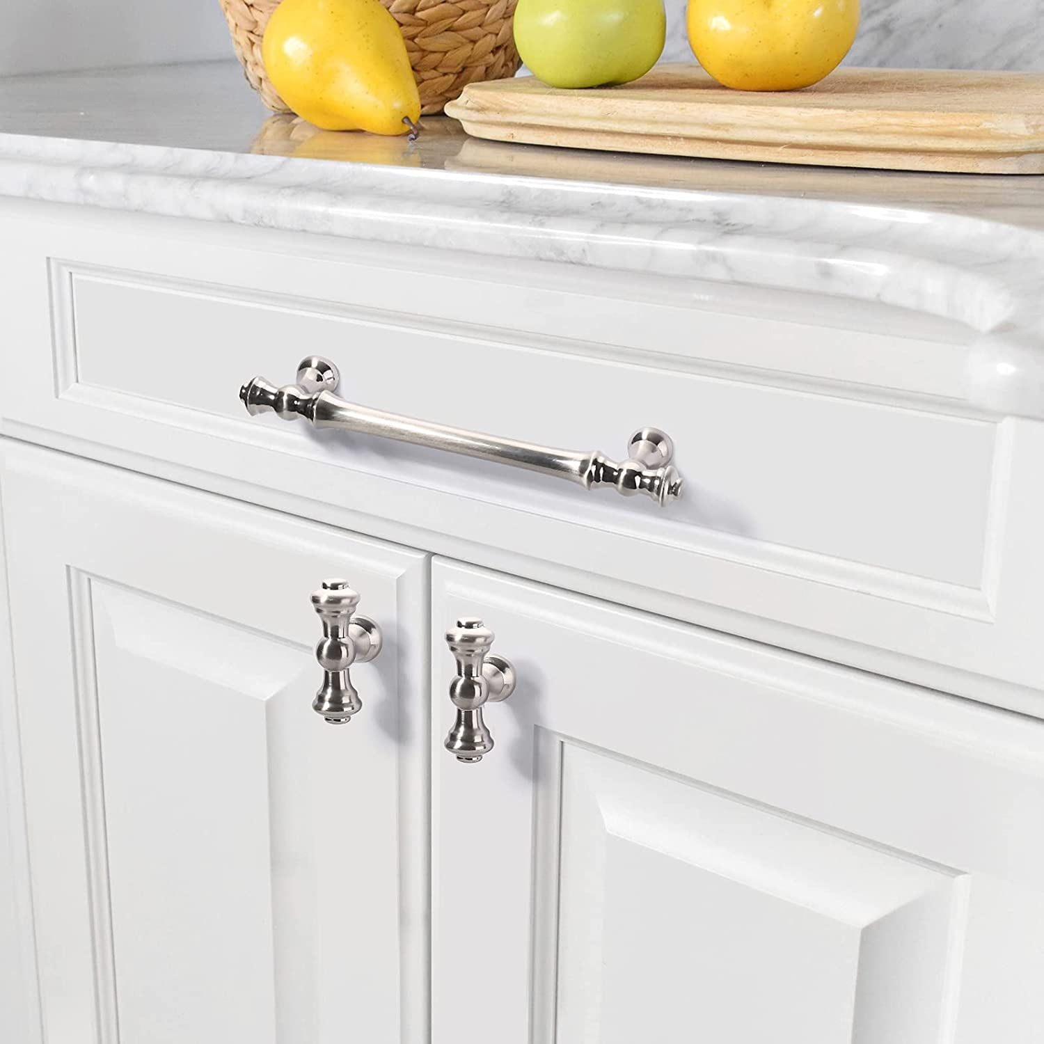 6pcs Zinc Cabinet Knobs, Brushed Satin Nickel Finish, Kitchen Cabinet Hardware, Drawer Knobs for Dressers, 2.1x1.2 inches, Includes Screws