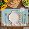 thumbnail image 4 of Easter Bunny Placemats Set of 4, Colorful Eggs Cute Rabbit Blue Country Wooden Placemats for Dining Table, Place Mats for Kitchen Tabletop, Waterproof Wipeable Dining Table Mats Set, 4 of 9