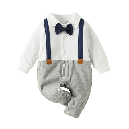 

U·nikaka Newborn Baby Boys One-piece Pajamas Rompers Fake Strap Butterfly Gentleman Style (0-18M)
