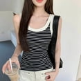 thumbnail image 5 of JGGSPWM Womens Sleeveless Ribbed Tank Tops Summer Round Neck Slim Fit Striped Print Top Casual T Shirts Clothes Black M, 5 of 9