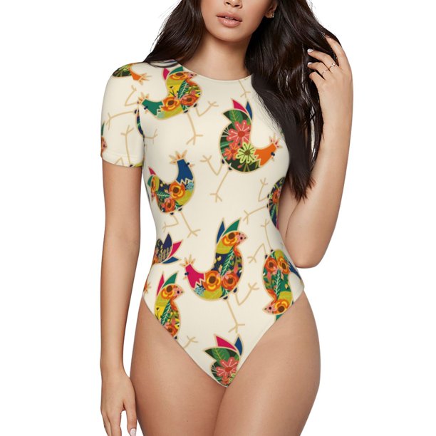 Balery Boho Chicken Body de cuello redondo de manga corta para mujer Tops de manga corta Tops básicos-XX-Large